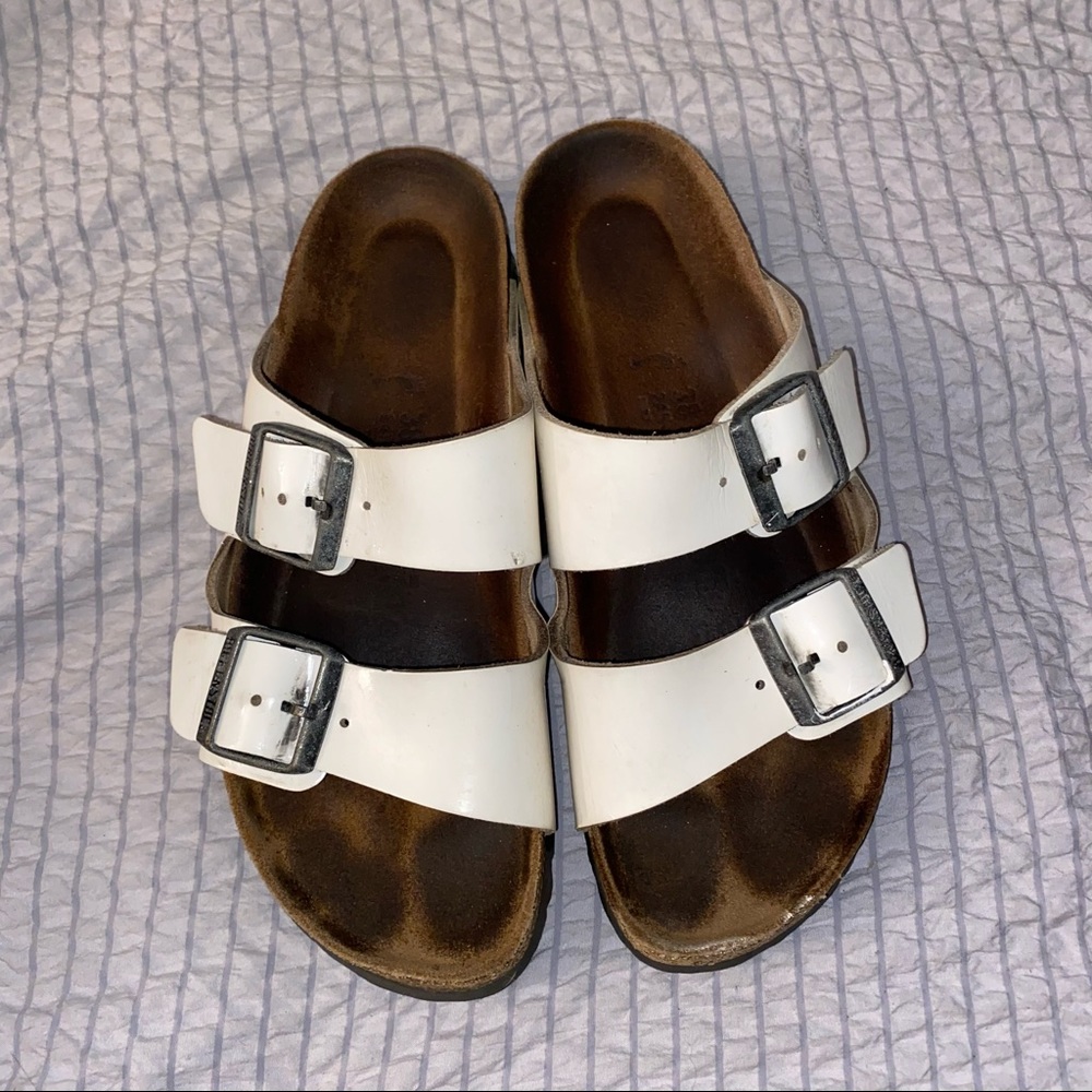 White Birkenstock Arizona Sandals